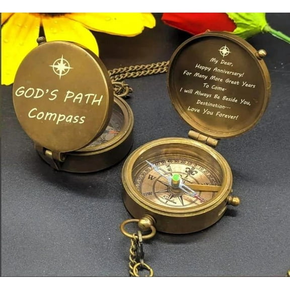 Custom ENGRAVED Working POCKET COMPASS Gift For Men - Handmade Nautical Compass With Leather Case - Personalized Gift For Travelers