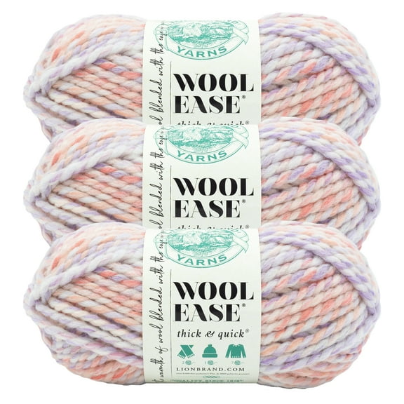 Lion Brand Yarn Wool-Ease Thick & Quick Bubblegum Super Bulky Acrylic, Wool Multi-color Yarn 3 Pack