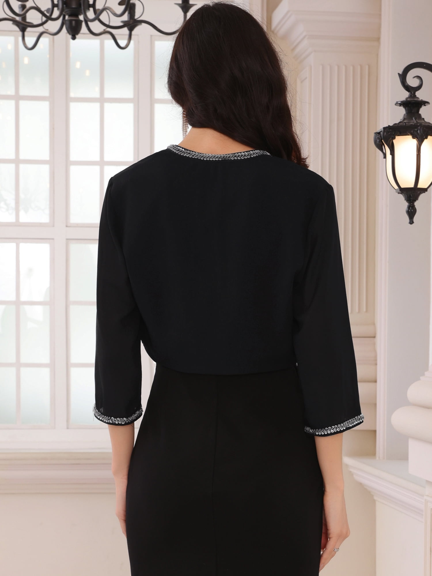 DARING DIVA Women's Sequin Beaded Open Front Evening Shrug 2XL Black