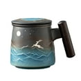 thumbnail image 2 of Moonlight Deer Milk Tea mug and cup with Infuser And Lid Drinkware Handmade Art Ceramic Strainer Mug Wooden Handle Coffee Cup for Business Gift Set E, 2 of 8