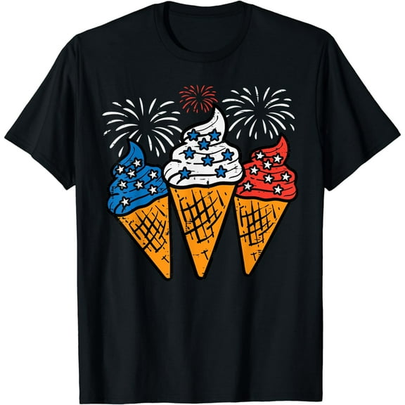 Blue White Red Ice Cream Cone US Flag 4th Of July Patriotic T-Shirt