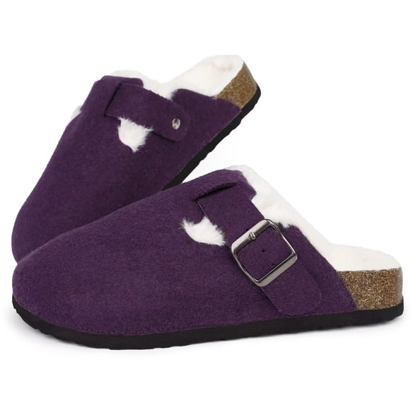 MAIITRIP Chaussons Orthopédiques Larges pour Femmes Sabots en Liège avec Soutien de la Voûte Plantaire Ferme pour Fasciite Plantaire, Doublure en Fourrure Chaussures d'Intérieur/extérieur avec Boucle Réglable