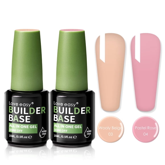 Love easy Hema-Free Builder Base Pink Neutral Gel Esmalte de uñas 2 colores 2 piezas 0.5 fl oz Set
