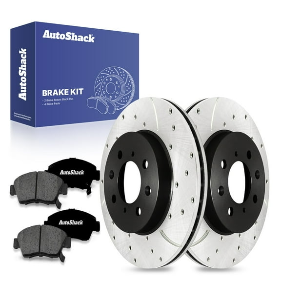 AutoShack 10.31" (262 mm) Front Vented Drilled & Slotted Brake Rotors E-Coated   Premium Ceramic Brake Pads | Replacement for 2009-2014 Honda Fit | 6-PC Brake Kit | ShadowGuard