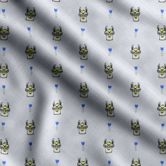 Soimoi Llama Alpaca Print,Cotton Cambric, Quilting Fabric Sold by The Yard 42 Inch Wide, Medium Weight Cotton Fabric, SewingSupplies,Light Blue