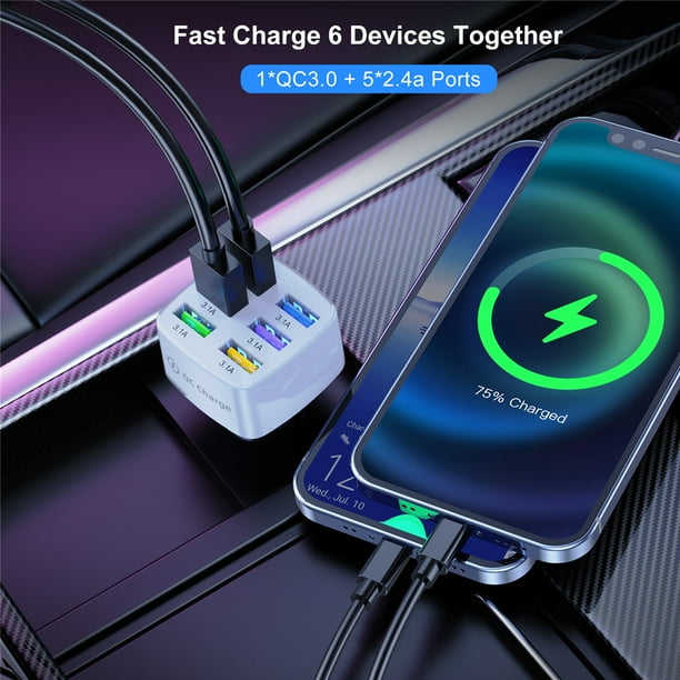 75W Car Charger Quick Charge USB Ports Fast Charger For