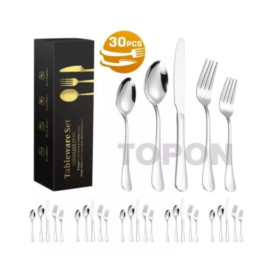 Juego De Cubiertos Acero Inoxidable Cucharas y Tenedores para Cocinar Dorado Topon 20/24/30/40 Piezas Gao Jiahui unisex