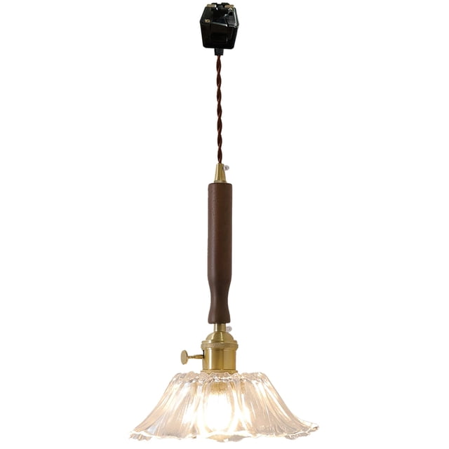 FSLiving Dimmable J-Type Track Light Pendants Restaurant Modern Clear Flower Shape Shade Glassblowing,Wood Socket Juno Track Mounted for Kitchen Island Bar Counter, (Walnut Wood)