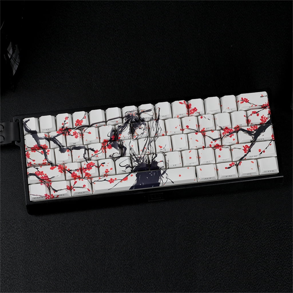 60% 68% PBT Keycaps Side Printed Plum Blossom Keycaps for Mechanical Keyboards