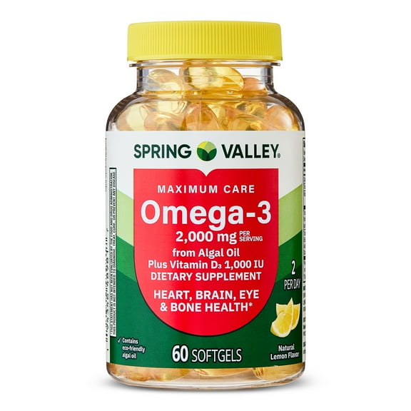 Spring Valley Maximum Care Omega-3 from Algal Oil with Vitamin D3, 2000 mg, 60 Softgels