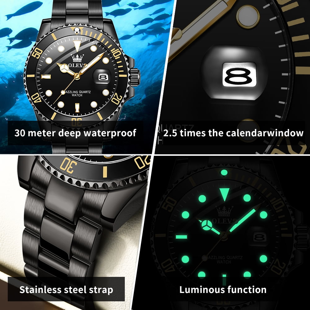 OLEVS Watches for Men Business Dress Luxury Casual Analog Quartz Stainless Steel Waterproof Luminous Date Men Wrist Watches reloj para hombre Black Dial