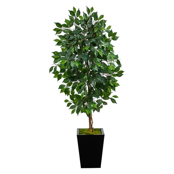 Nearly Natural 5' Ficus Artificial Tree in Black Metal Planter