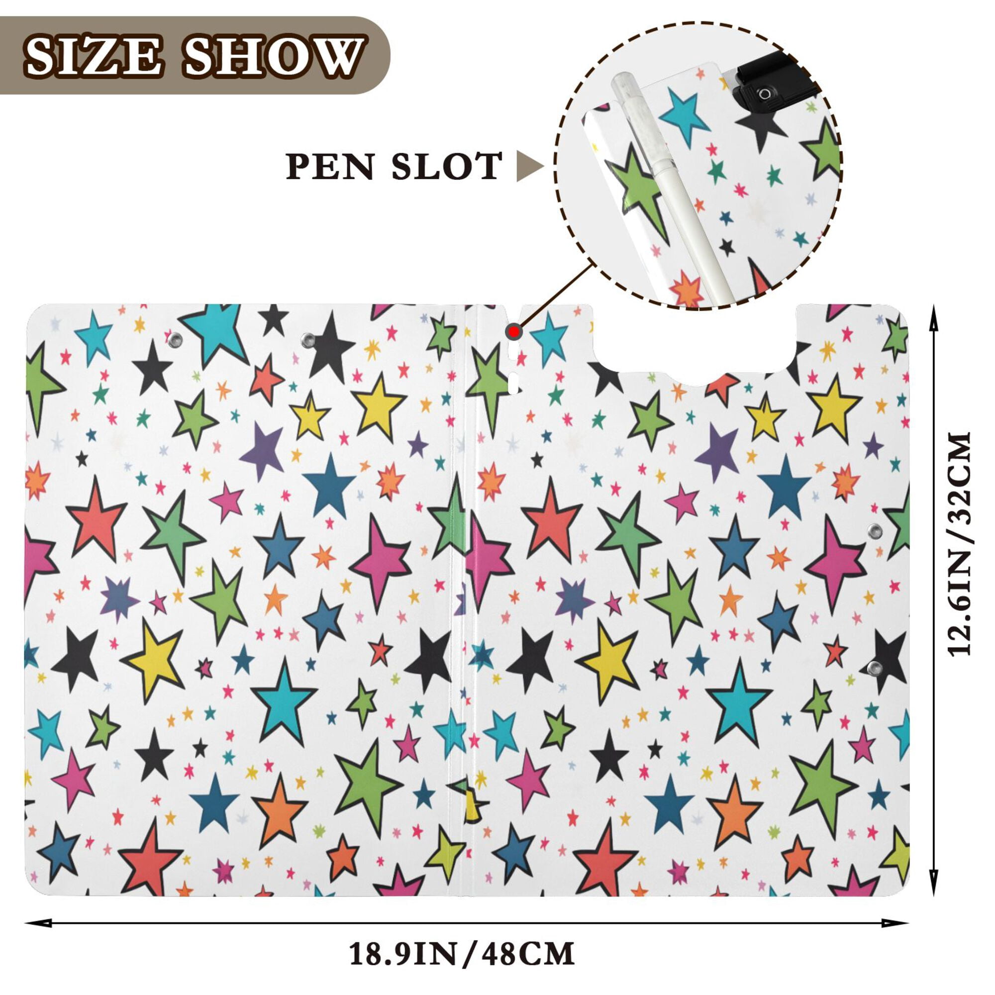 FORMRS A4 Clipboard Folder with Pen Holder Horizontal Foldable School Office Binder, Green Stars