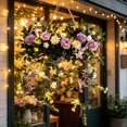 thumbnail image 5 of Tong Floral Wall Hanging Purple And White Roses With Leaves Trailing Vines, 5 of 5