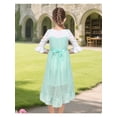 thumbnail image 5 of Sunny Fashion Girls Dress 2 Piece Set Green Lace Overlay Bell Sleeve Top Heart Valentine's Day High Low 7 Years, 5 of 9