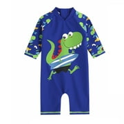 Boy's One-Piece Swimsuit 1-5 Years Old Middle-Sleeved Zipper Surfing Suit Sunscreen Swimsuit