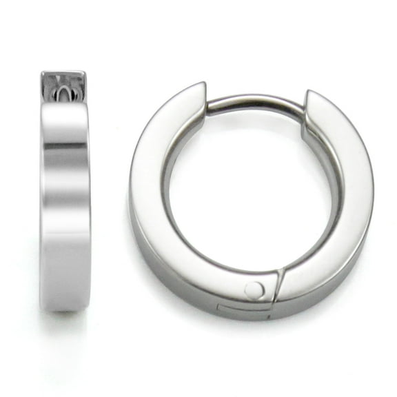 True Titanium 14MM High Polished Huggie Earrings