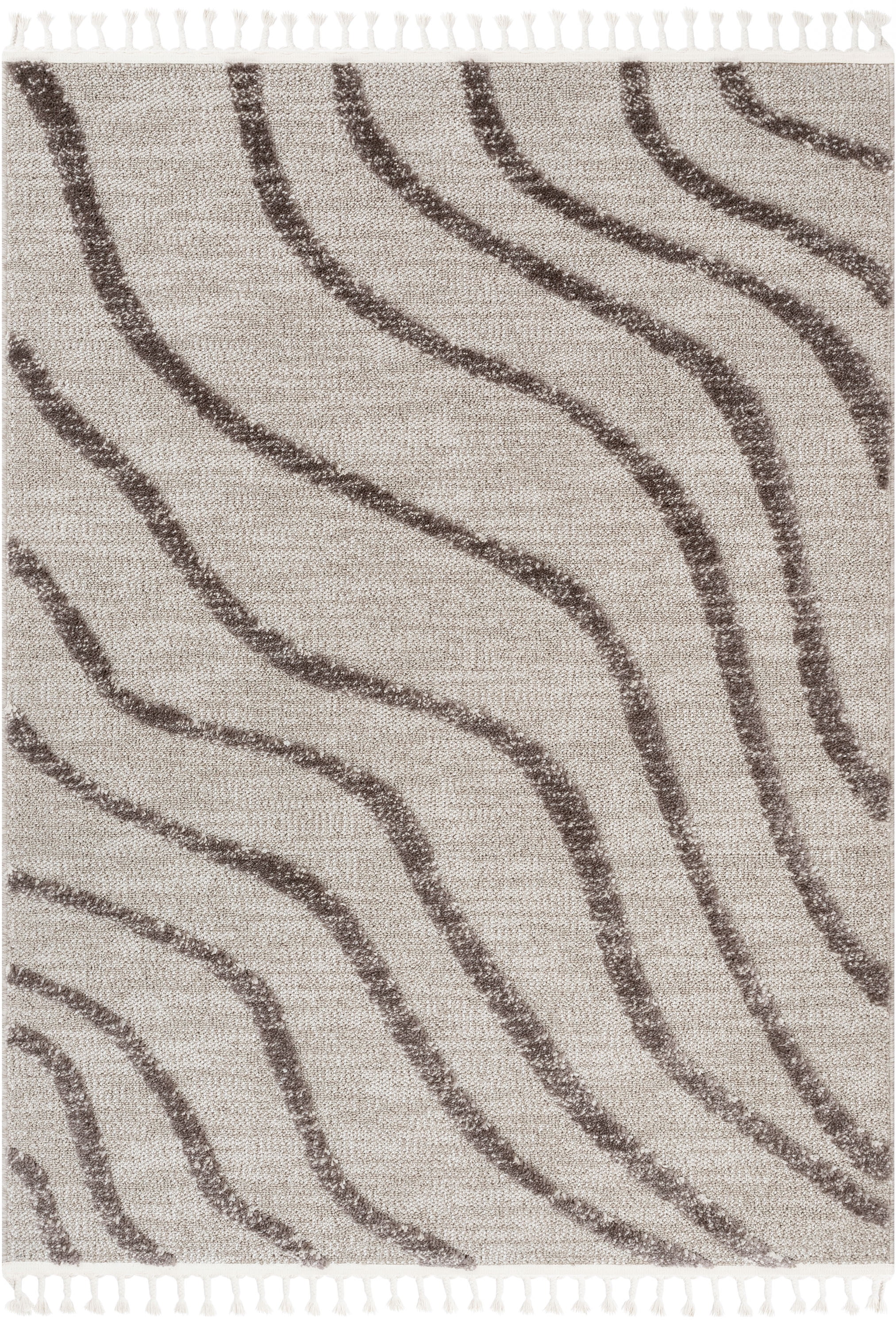 Well Woven Salem Lydia Contemporary Coastal Geometric Ivory High-Low Textured 5'3" x 7'3" Area Rug