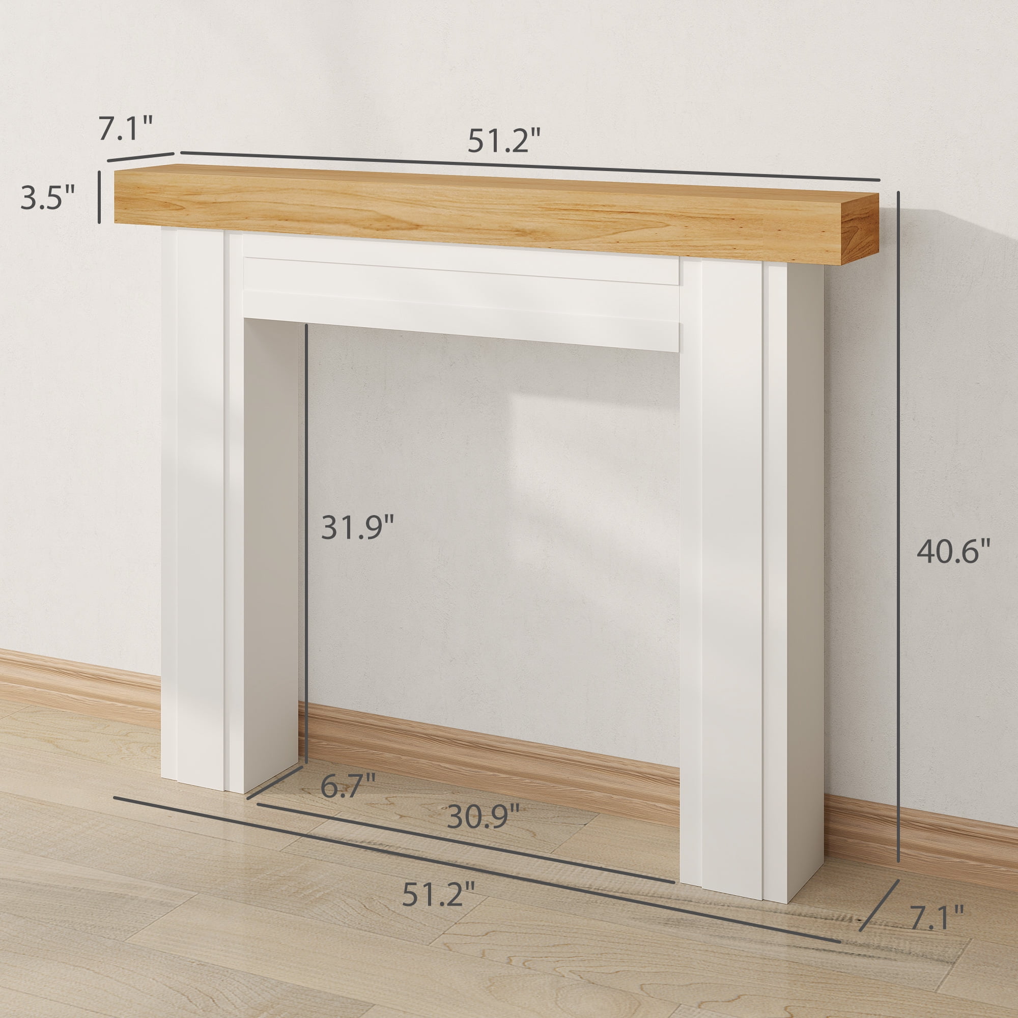 HOMCOM Modern Fireplace Mantel, Freestanding Fireplace Surround for Electric Fireplaces, with Leg, 51.2" W x 40.6" H, Natural Wood