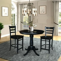 36" Round Solid Wood Pedestal Counter Height Table in Black & 2 Emily Stools