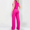 thumbnail image 4 of Zpanxa Two Piece Sets for Women Summer Outfits, Solid Color Sleeveless Turndown Collar Button Pocket Crop Tops Solid Color Elastic Waist Wide Leg Pants Sets, Lounge Sets for Women Hot Pink M, 4 of 7