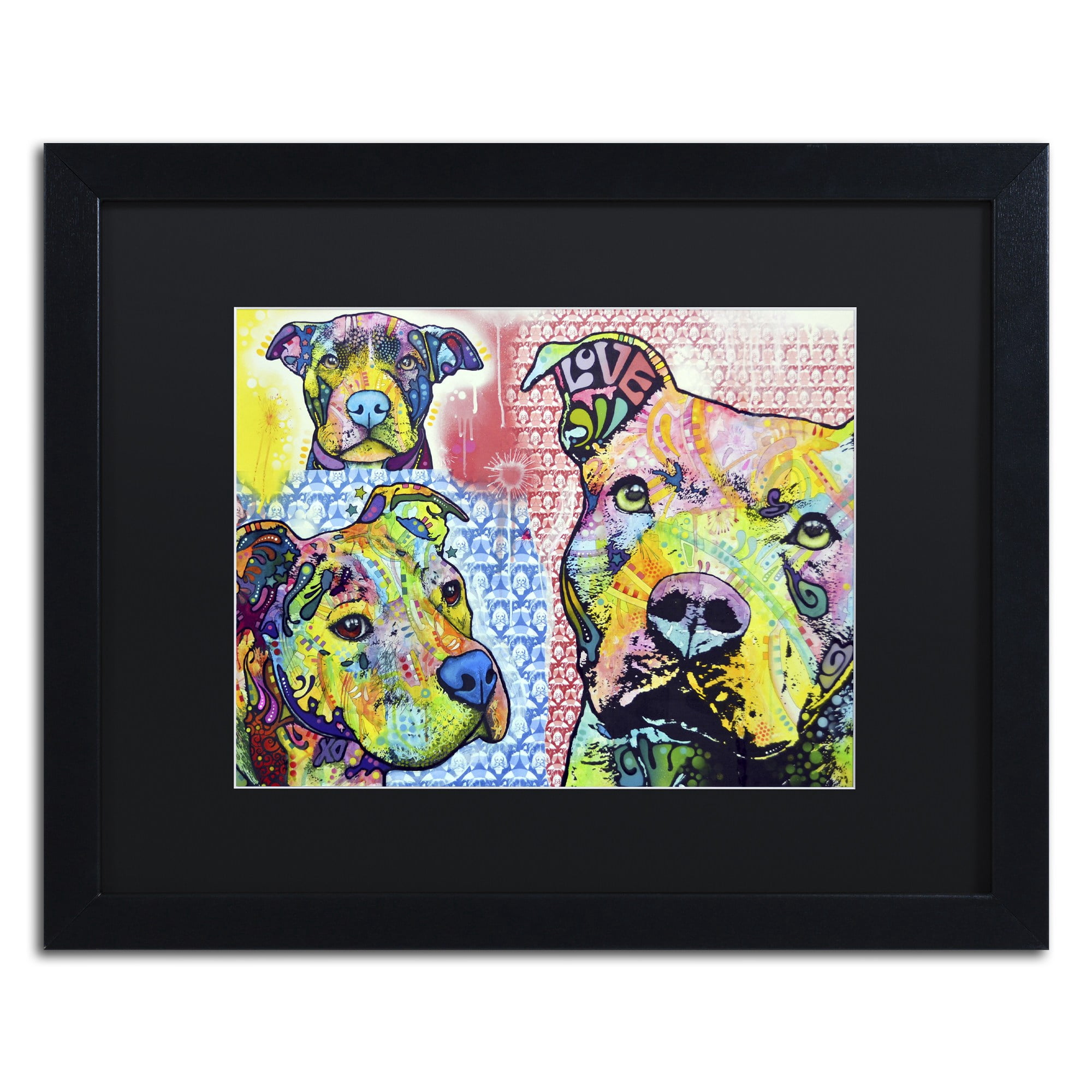 Trademark Fine Art "Thoughtful Pit Bull Part 3" Canvas Art by Dean Russo, Black Matte, Black Frame