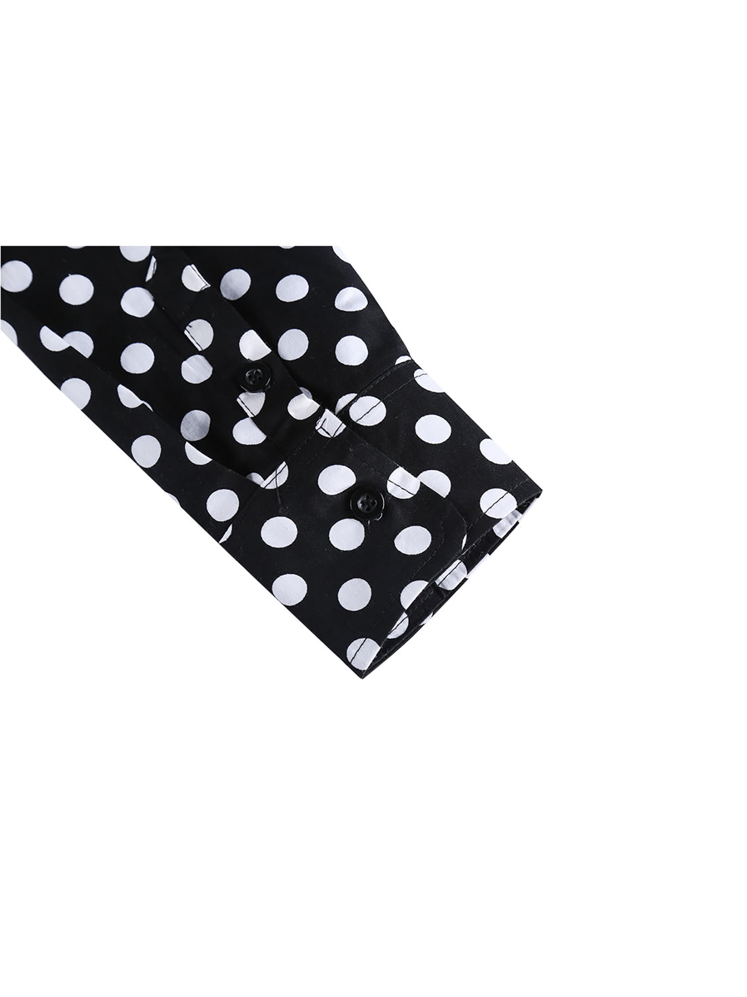 Unique Bargains Men's Long Sleeve Button Slim Polka Dots Shirt 38 Black