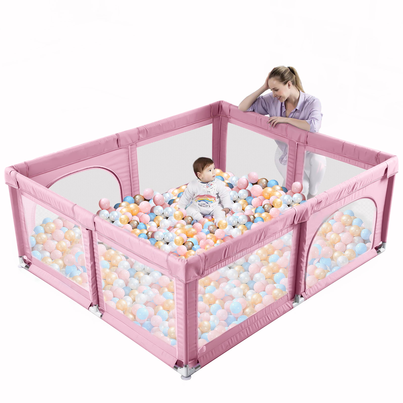 Security Fence，in-Bed Childrens Activity Center 1 Piece Pink Bed Bumpers for Toddlers，Baby playpen 