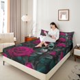 thumbnail image 4 of Homewish Western Gothic Skull Queen Sheet Sets, Couple Valentines Day Flat Sheet, Pink Flower Floral Queen Fitted Sheet, Super Cozy Room Decor, 4-Piece, 4 of 7