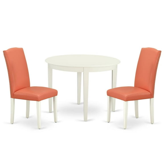 East West Furniture Boston 3-piece Wood Dining Set in Linen White/Pink Flamingo