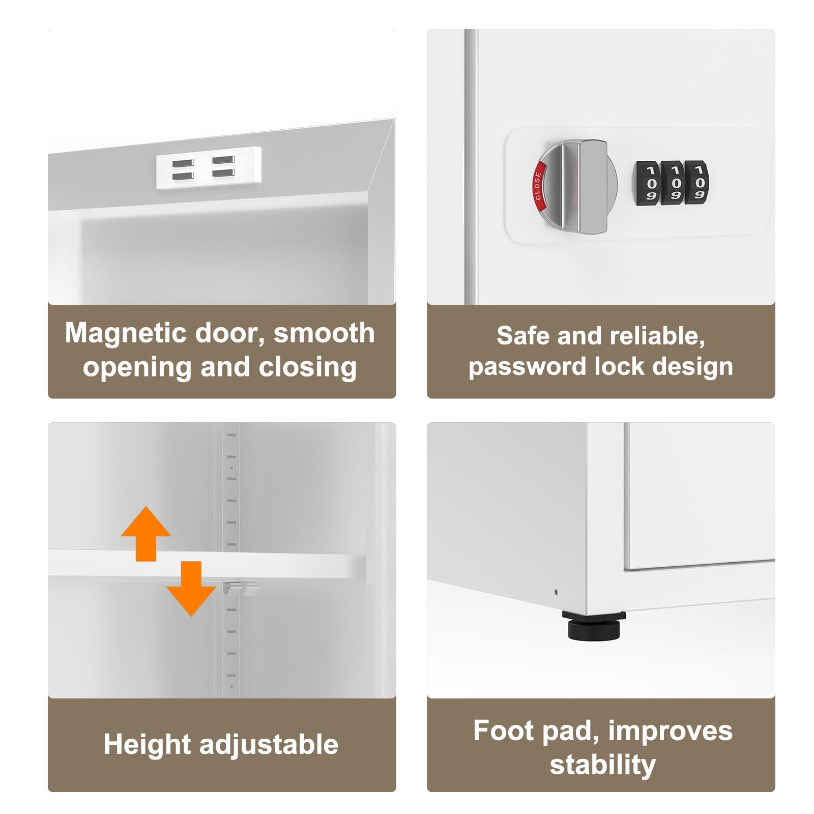 Heavy-Duty Metal Locking Storage Cabinet with Dial Lock, 34.6” Tall Stackable Locker with 2 Adjustable Shelves, Powder-Coated Steel for Home/Office/Bathroom/Kitchen