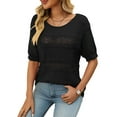 thumbnail image 2 of Womens Summer Tops Short Sleeve Crew Neck Knit Sweaters Black L, 2 of 7