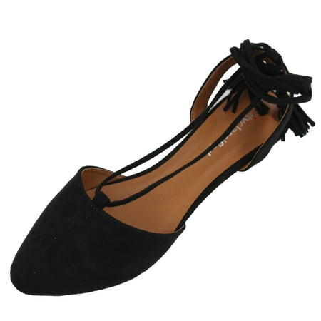 Lace Leather Wrap - City Classified Women's Pointy Toe Faux Leather Lace Up Akle Wrap Flat Sandals