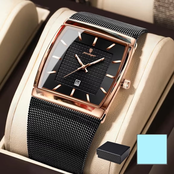 POEDAGAR Men Quartz Watch Stainless Steel Waterproof Wristwatch Birthday Gift for Men