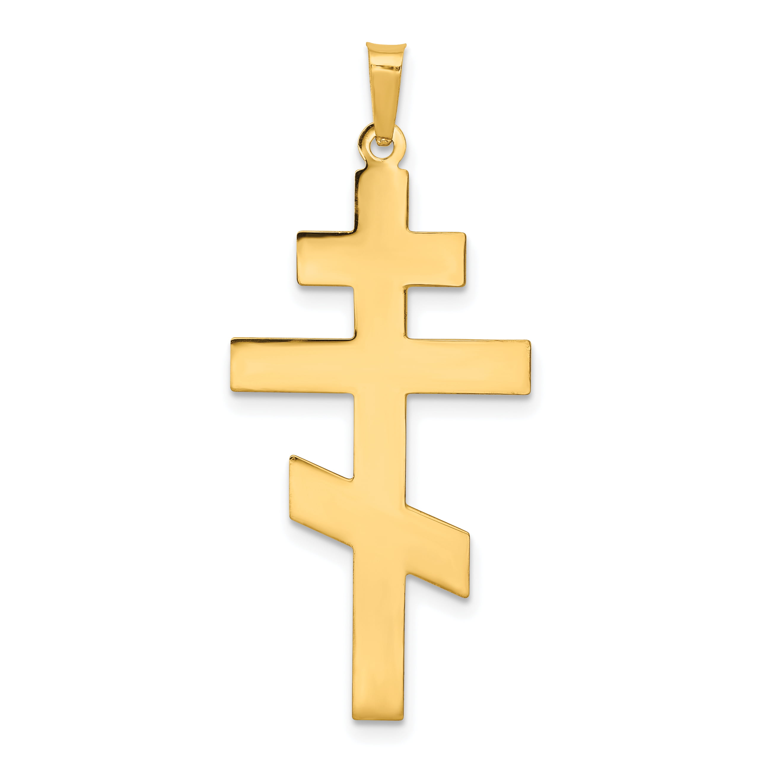 14K Yellow Gold Eastern Orthodox Cross Charm Pendant Necklace 