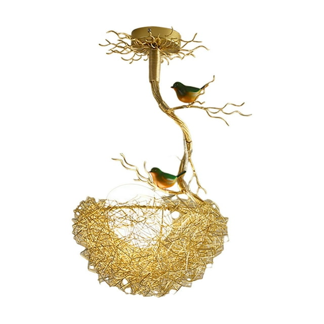 Woven Nest Chandelier Ceiling Light Decoration Rustic Pendant Light Hanging Lamp 3 Color Light B