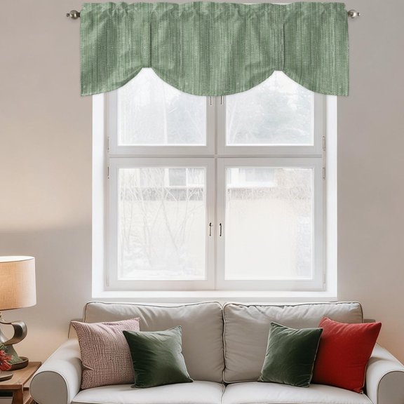 Tie Up Valance Curtain for Kitchen, Minimalist Sage Green Rod Pocket Short Curtains Adjustable Tie-Up Shade Valances 60x18in, Vintage Linen Textured Window Treatment for Bedroom Bathroom