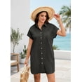 thumbnail image 5 of Zeagoo Cotton Linen Dress for Women Short Sleeve V-Neck Button Down Tunic Shift Dress Casual Breathable Comfy Summer Shirt Dress with Pocket for Beach Vacation and Everyday Wear, 5 of 7
