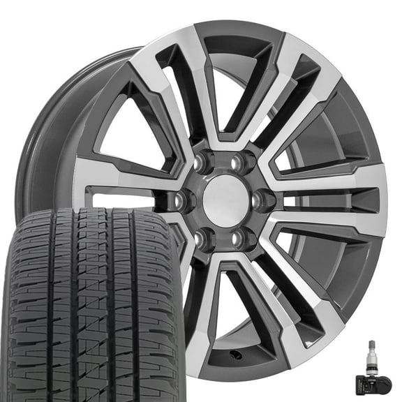 OE Wheels CV44 20 Inch Rims and Tires Fit Yukon Denali Style 6x139.7 20x9 Gloss Gunmetal Machined - Hollander 5822 - Dueler H/L Alenza 275/55-20 (Set of 4)