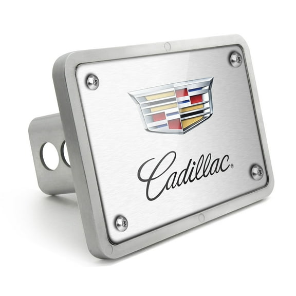 Cadillac Crest Logo UV Graphic Brushed Silver Billet Aluminum 2 inch Tow Hitch Cover