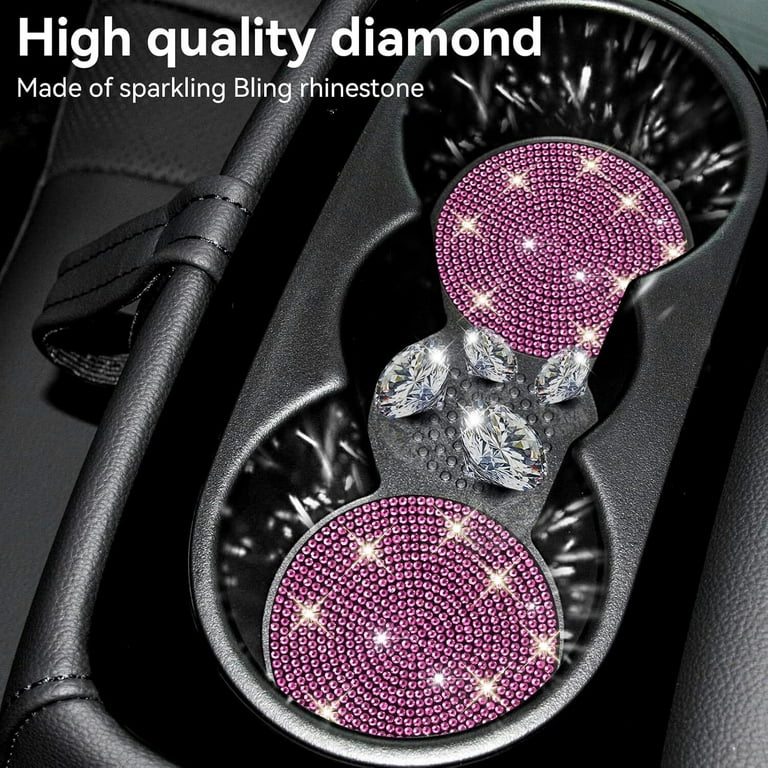 4-PCS Bling Crystal Rhinestone Car Cup Holder Coasters 2.75 Inch - Anti-Slip Shockproof Cup Inserts For Women Girls