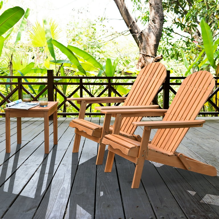 Gymax 3PCS Eucalyptus Adirondack Chair Set w/ Side Table