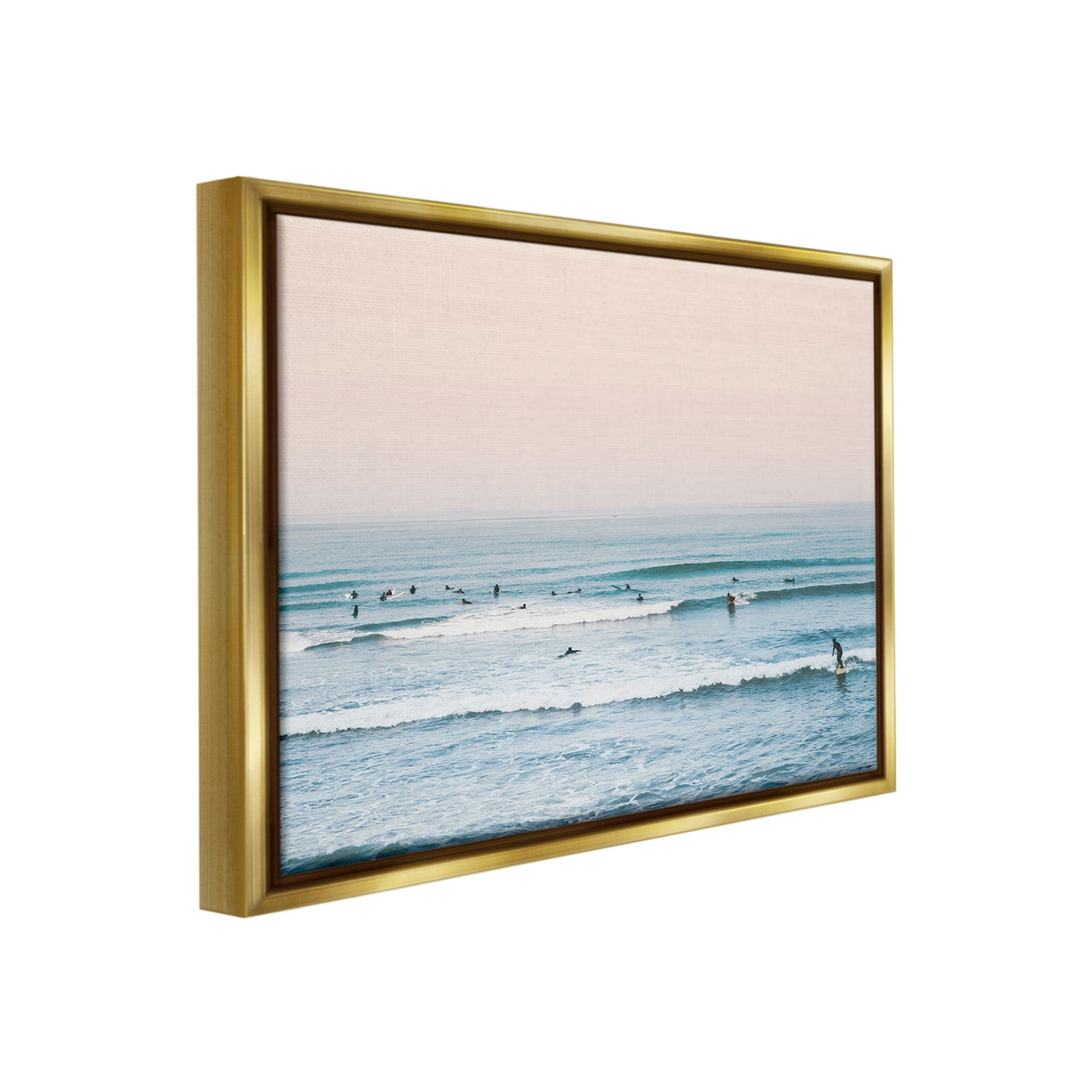 Stupell Industries Pastel Surfer Scene Sports Photography Gold Floater Framed Canvas Art Print Wall Art, 31 x 25