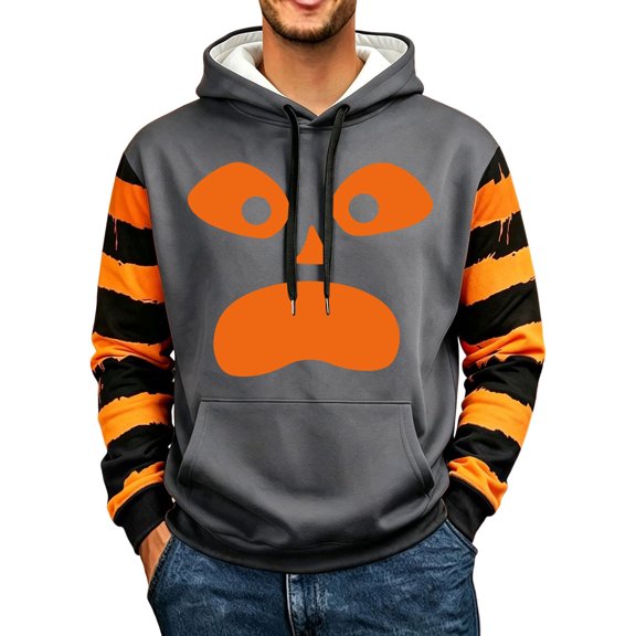Mens Halloween Pumpkin Face Hoodies Funny Holiday Sweatshirts Dark Gray-W03 XXL