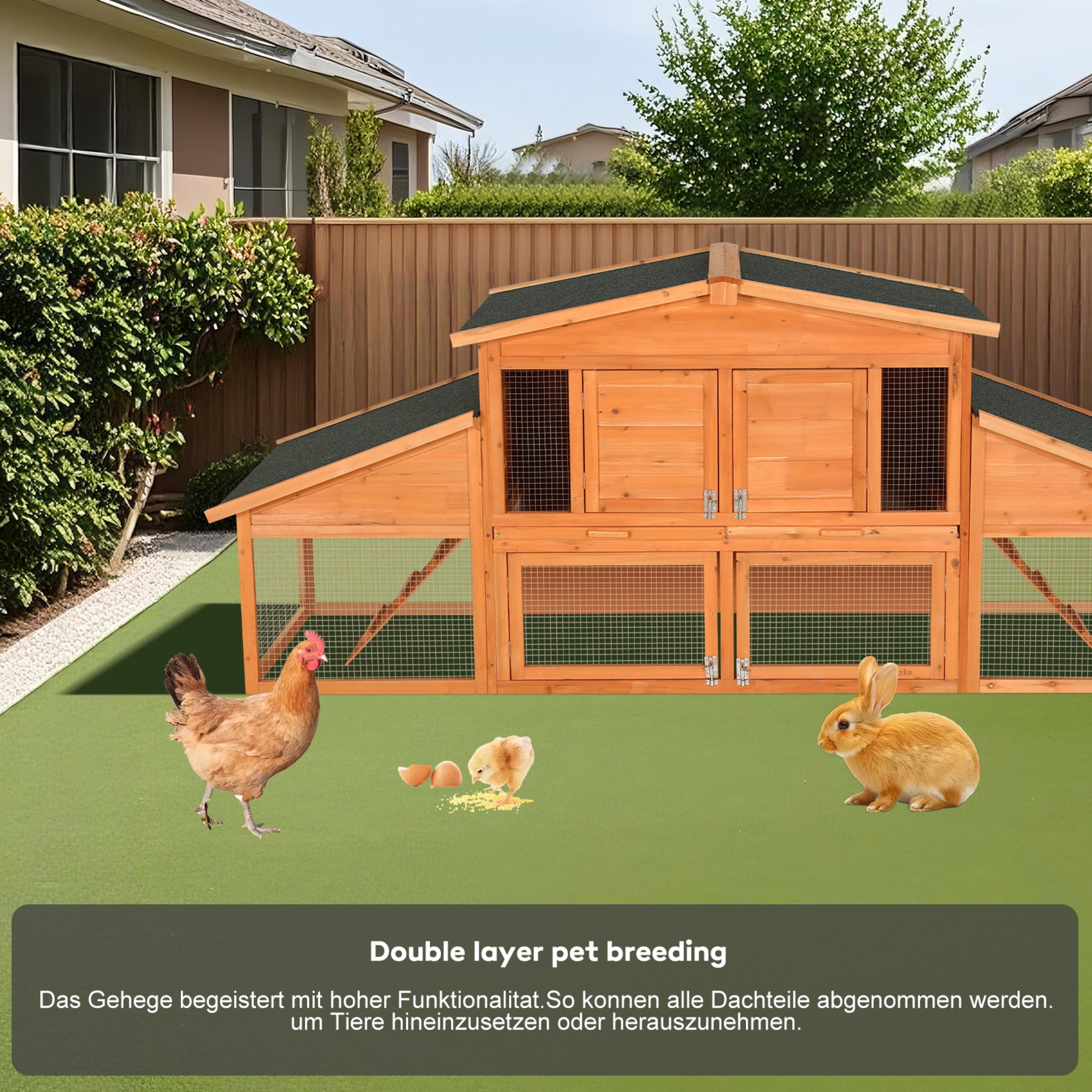 Noble House 91" Extra-Large Fir Wood Rabbit House, Outdoor Chicken Coop Hutch with Cleaning Tray, Natural