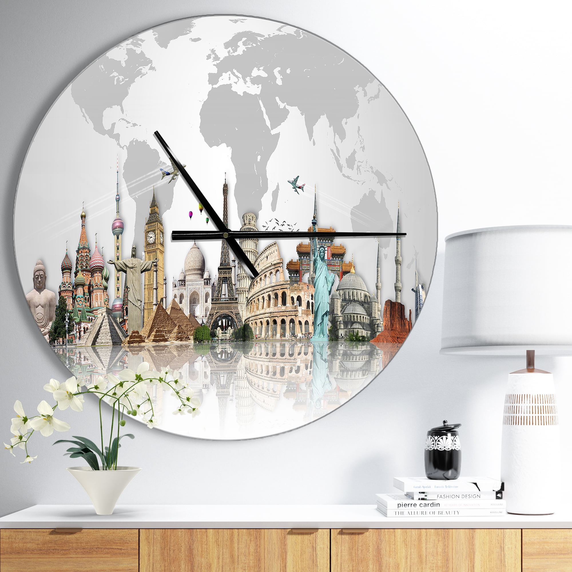 Designart 'Famous Monuments Across World ' Modern wall clock