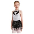 thumbnail image 3 of SiiRoh Girls Sequins Latin Dance Leotard Tassel Tuxedo Jazz Modern Dance Jumpsuit Gymnastic Skating White 6, 3 of 7