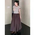 thumbnail image 4 of Elegante vestido largo de gasa plisado artístico drapeado de alta gama para mujer, color sólido, cintura alta, estilo coreano, 4 of 5