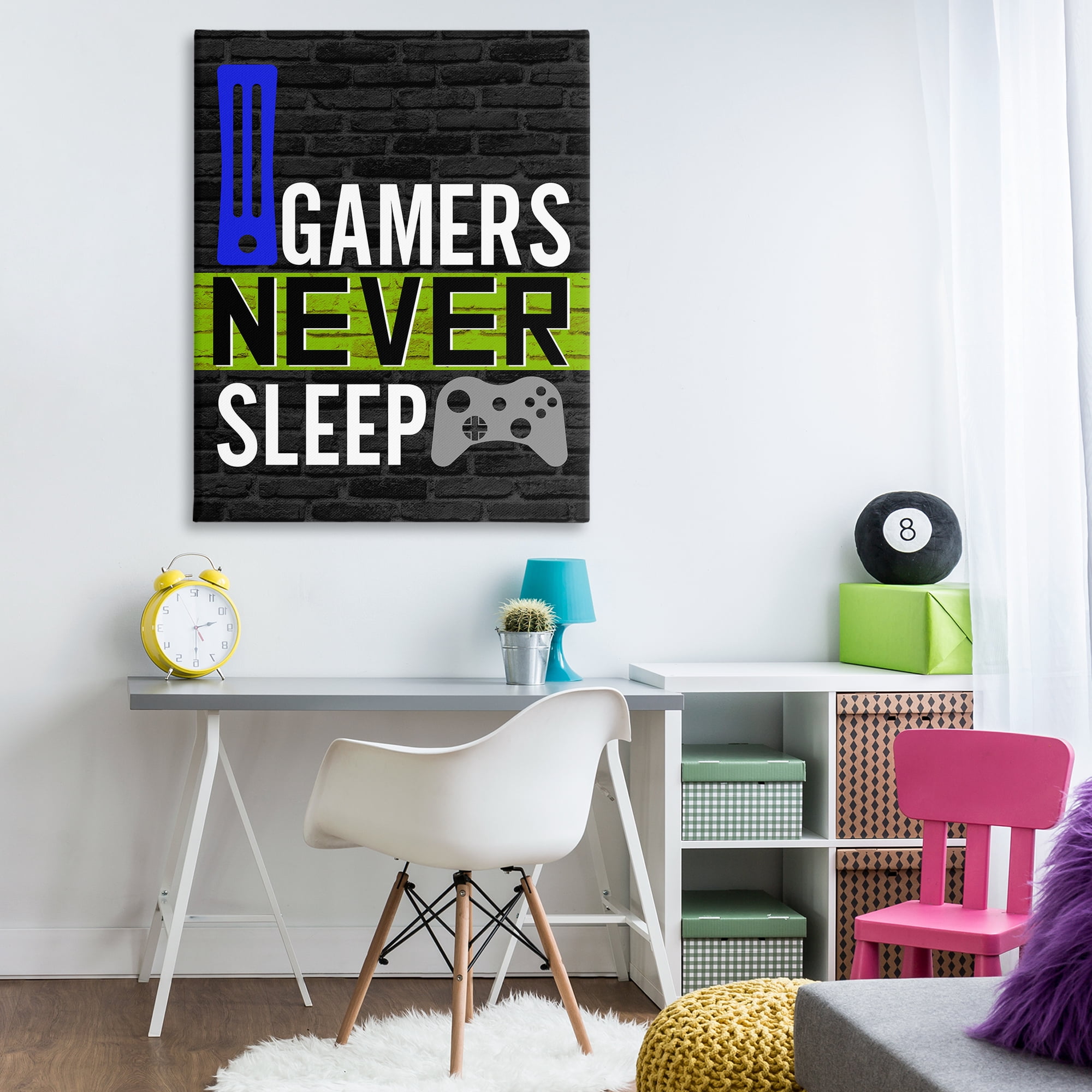 Stupell Industries Gamers Never Sleep Typography Painting Gallery Wrapped Canvas Art Print Wall Art, 36 x 48