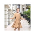 thumbnail image 4 of Sunny Fashion Girls Dress Fawn Long Sleeve Lace Trimmed Waffle Knit Flared Pearl Formal Church Wedding Fall 6 Years, 4 of 7